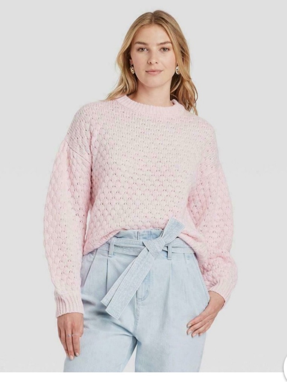 a new day Pale Pink Textured Crewneck Sweater
